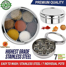 MASALA DABBA AUTHENTIC INDIAN SPICE STORAGE TIN STAINLESS STEEL SPOON SPICES BOX