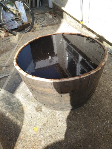 Oak whiskey barrel planter - barrel,