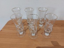 SET OF 6 VINTAGE ETCHED SHERRY/LIQUEUR GLASSES WHEAT, LEAF & BERRY DESIGN