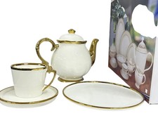 VINTAGE FINE BONE CHINA ROUND DINNER SET 61 PCS GOLD WHITE SET GIFT BOXED Royal