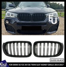 FOR BMW F25 X3 F26 X4 SUV 14-17 GLOSS BLACK FRONT KIDNEY DUAL TWIN GRILLE GRILL