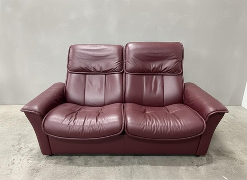 Ekornes burgundy leather sofa - burgundy,