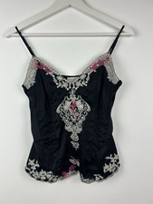 Vintage Y2K Karen Millen black silk embroidered satin cami top UK 10