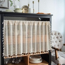 Retro Crochet Lace Half Curtain Short Kitchen Cabinet Cafe Window Drapes Valance