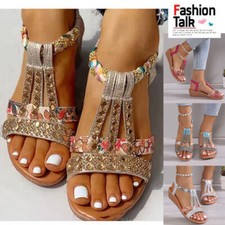 Womens Comfy Strappy Sandals Elastic Ladies Summer Open Toes Bling Shoes Size