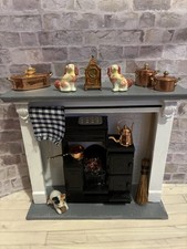 Dolls House 1/12 Scale Miniature Plaster Fireplace Surround Stove & Accessories 