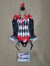 Harley Quinn Halloween Costume Jester Clown Harlequin Fancy Dress Womens
