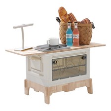 Folding Wooden Table Camping Storage Box Outdoor BBQ Car Trunk Organizer w/ Lamp