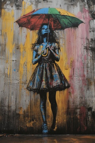 Banksy style umbrella girl - banksy,