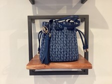 New Michael Kors Blue  Pleated Logo Tote And Purse