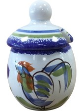 Henriot Quimper Ceramic Lidded Sugar Bowl Honey Pot Hand Rooster Design Vintage
