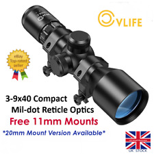 3-9x40 Rifle Scope CVLIFE Compact Crosshair Mil-dot+Lens Covers + 11mm Mounts