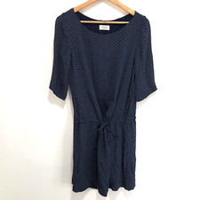 TOAST Tunic Dress Size 14 Navy Patterned Lined Integrated Waist Tie