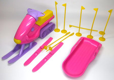 Unimax Barbie Doll Snowmobile Snow Scooter Sled Skis Flags Set Vintage 1991