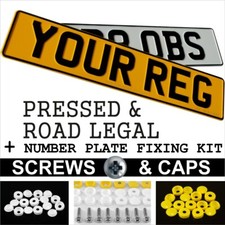 SET OF 2 PRESSED METAL ALUMINIUM NUMBER PLATES Registration 3D UK MOT DVLA LEGAL