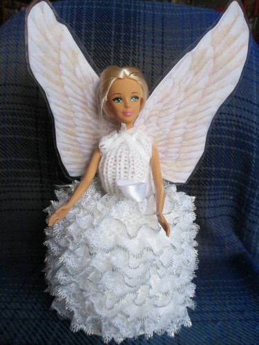 Hand knitted silver angel - knitted,