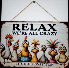 'RELAX WE'RE ALL CRAZY ' novelty Fun WOOD Sign Hang Plaque 20x13.5cm New Funky  