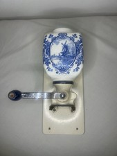 Dutch “DeVe” Delft Style Antique Wall Mounted Coffee Grinder Blue Windmill