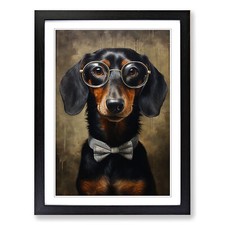 Dachshund with Glasses Framed Canvas Wall Art Print Poster Picture, Home Decor