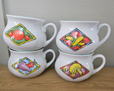 set of 4 jumbo vintage retro 80s 90s vegetable soup mugs