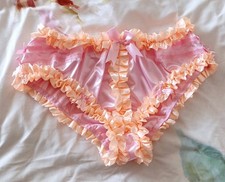 Cheeky Girly Sissy Pink Silk Satin Frilly Ruffle CD TV Panties Knickers  4XL  24