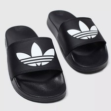 ADIDAS BLACK AND WHITE SLIDES