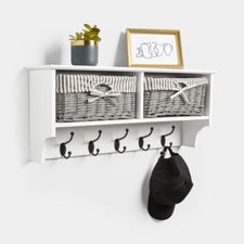 Wall Mounted Coat Rack 5 Hook Hanger Hallway Storage With Shelf Basket Clothes