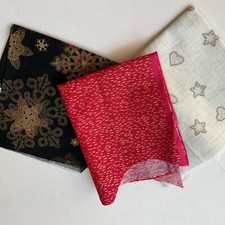 3x mixed small cotton fabric oddments red black beige Xmas theme