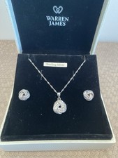 Warren James Silver 925 Necklace Pendant And Earrings Infinity Knot Set