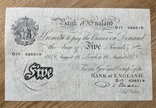 White five pound note - white, august