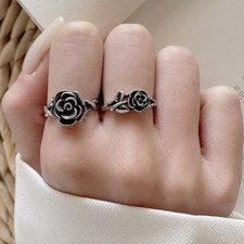 Vintage Beauty Rose Adjustable Ring 925 Sterling Silver Women Girls jewellery