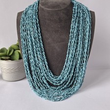 Blue Multi-Strand Glass Seed Bead Necklace Layered Waterfall Draped Bohemian