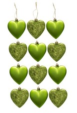 12PC HEART BAUBLES - GLITTER &