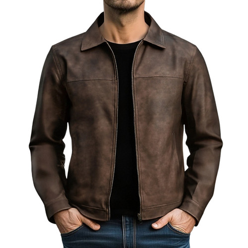 Brown leather jacket men - leather,