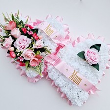 Double Solid Heart Artificial Silk Funeral Flower Wreath Floral Tribute Memorial