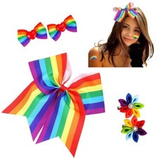 1/2/6pcs Rainbow Hair Bow Ties Not Harm Ribbon Hair Band Cheer Leading