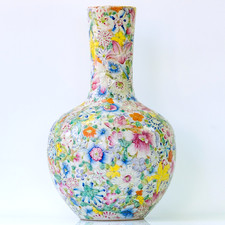 Antique Chinese Porcelain Millefleur Bottle Vase Republic Qianlong Era 20th C