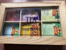Wooden Tea  Bag Box Organiser With Glass Lid - 6 Sections