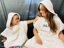 Kids Personalised Hooded Towel, Poncho Kids Beach towel, Childrens Bathrobe Swim