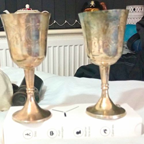Pair silver plate stemmed - of,