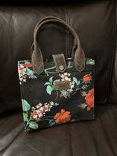 Stunning Osprey Rose-Patterned Canvas  Handbag with Brown Leather Handles. NWT.