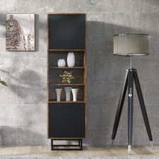 Industrial Oak & Black Living Room Set – TV Unit, Tall Cabinet, Cupboard