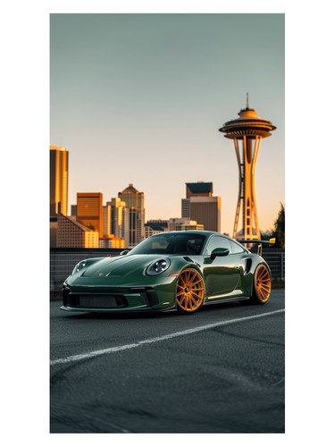 Green sports car urban poster - sports,