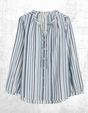 Ex Seasalt Women’s ¾ Sleeve Organic Cotton Striped Shirt in Blue Keel
