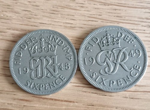 Vintage sixpence coins - sixpence,
