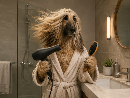 Funny afghan hound - afghan, bathroom