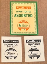 3 X WALKERS' Shop Display Cards SUPER TOFFEE LIQUORICE CARAMELS Controlled Price
