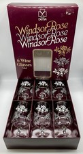 Vintage Dema Windsor Rose Floral Pattern 14 cl Wine Glasses - Set Of 6 In Box