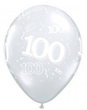 Qualatex 11” Age 100 Diamond Clear Latex Balloons (25 Pack) 