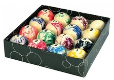 MARBLEIZED SPOTS AND STRIPES 2" POOL BALLS. UK POOL STANDARD SIZE